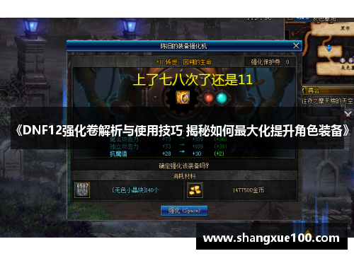 《DNF12强化卷解析与使用技巧 揭秘如何最大化提升角色装备》